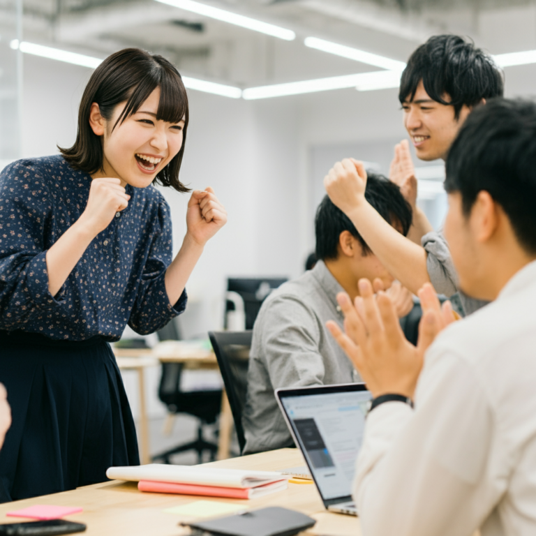 楽しそうに仕事する女性の画像